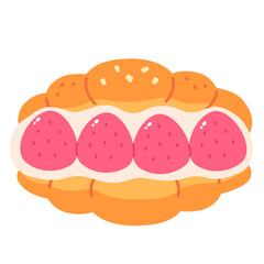 Kawaii Cream Bun with Strawberries Illustration
