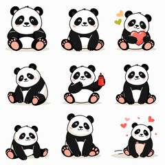 Obraz premium Cute cartoon set of seamless panda, bear, and baby animals vector illustration pattern