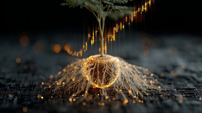 A powerful metaphor for investment, financial growth, and nurturing a startup. This image beautifully combines natural and technological elements to represent growth in the digital age. 