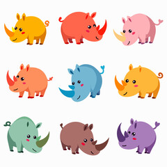 Cute set of baby cartoon animals vector illustration icons for zoo and farm pattern
