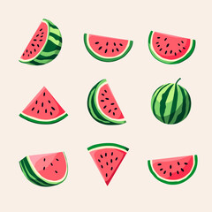 Seamless vector pattern of fresh, ripe watermelon slices, perfect for summer fruit illustrations and healthy dessert design