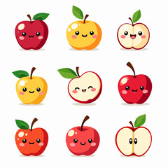 Funny cartoon fruits and vegetables vector set with fresh ripe healthy fruits icons