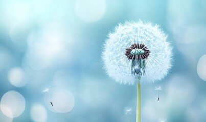 delicate and soft aesthetic background featuring the ethereal fluff of a dandelion, perfect for creating serene and elegant social media posts. This image evokes fragility and beauty, Generative AI