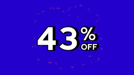 43% percent off text discount label sign symbol animation motion graphic fire special effects on blue screen background. Video Discount price for black Friday or wholesale and business concept