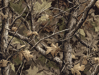 Tree forest camouflage seamless pattern design pattern for hunting and military uniforms. Hunting camouflage.