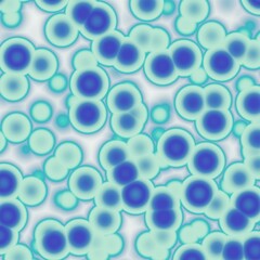 An abstract pattern with glowing blue and turquoise circles on a white background. This high-tech, modern design is great for digital art, backgrounds, and print projects.