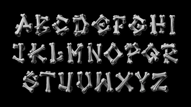 Bone alphabet, gothic horror font with skeleton letters for Halloween