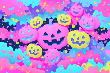 Colorful  jack o lantern Halloween background. Ai generative art