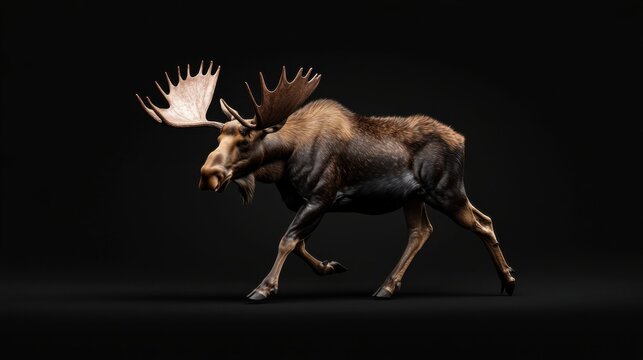Majestic moose strolling gracefully against a dark background