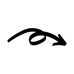A hand-drawn swirling brushstroke arrow pointing to the right, isolated vector graphic. A creative, looping pointer for directional concepts