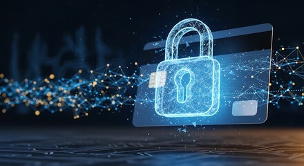Secure digital payment card with a lock graphic design.