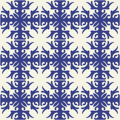 Seamless mediterranean blue pattern, geometric, floral motif, loopable elements, retro design for background, fabric, textile, tile, wallpaper