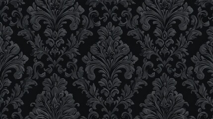 Dark Grey Damask Pattern Wallpaper