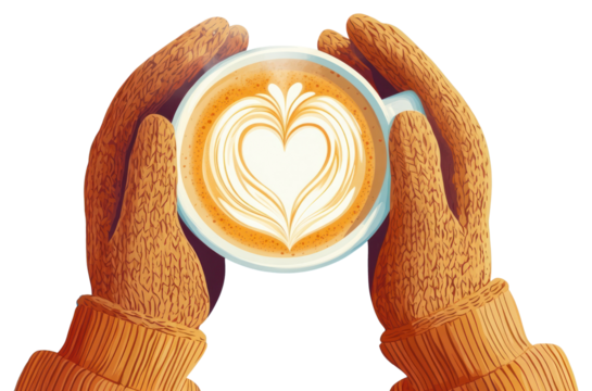 PNG A cup with hot coffee latte background gloves. - Powered by Adobe