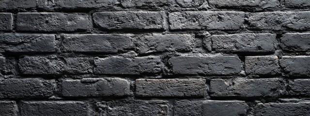 Obraz premium Black brick wall. Texture of old dark brickwork panoramic backgorund.