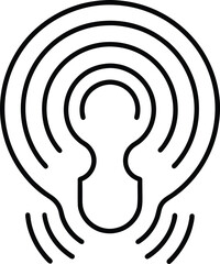 Listening ear symbol with concentric sound arcs, clean monoline vector.
