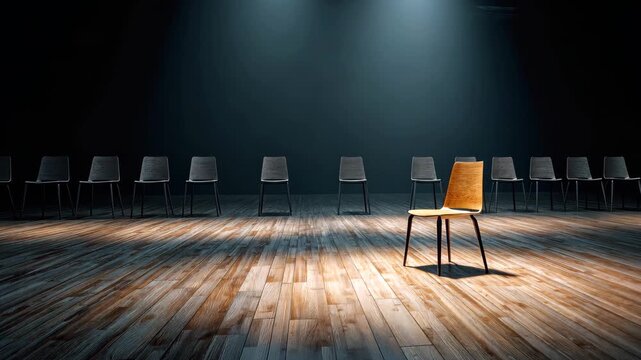 Single chair spotlighted in row of seats