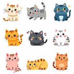 Fototapeta premium A set of kawaii cats. 