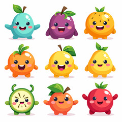 Obraz premium A set of kawaii style fruit with big eyes