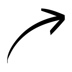 A singular curved black arrow pointing directly to the right against a clean white backdrop, symbolizing direction and progress