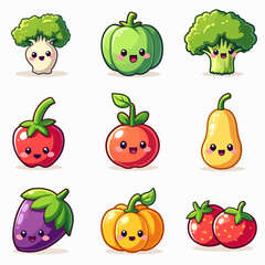 Funny cartoon vegetables are a cute and fun vector set of food characters illustration