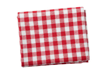 Vibrant red and white gingham picnic cloth folded neatly for outdoor dining transparent background