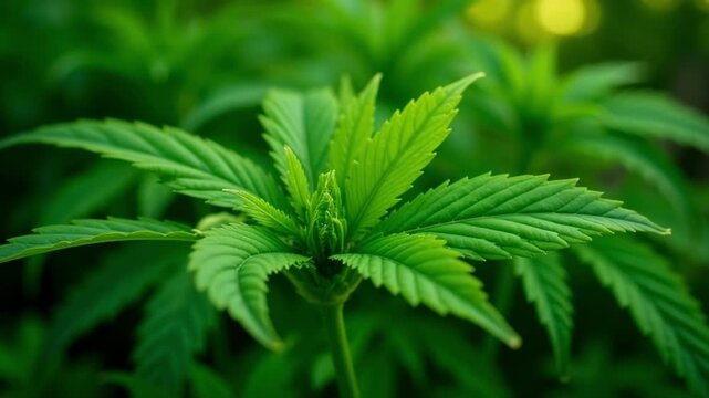 Cannabis plant green leaves close up marijuana hemp sativa indica farm