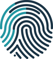 Abstract fingerprint icon with blue and teal segments, identity concept