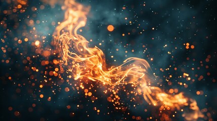 Vibrant fire flames with sparks on dark background for eye catching banner template design