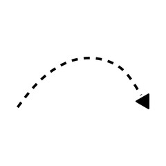 Curved dashed arrow indicating direction to the right and upwards with a pointed tip on a clean white background
