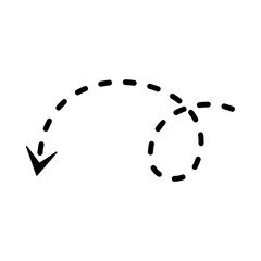 Curving Dashed Line Arrow Pointing Down.