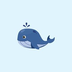 Cute blue whale vector illustration with water splash. Perfect for kids design, marine animals, ocean life, cartoon mascot, sea creatures, nursery art, education, and underwater wildlife themed projec
