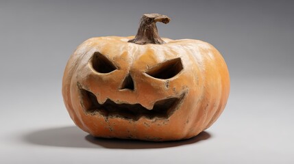 Spooky carved pumpkin with a sinister face and twisted stem for Halloween spooky holiday decoration