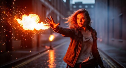 Woman conjuring fire