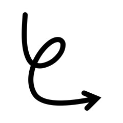 Hand drawn spiral arrow pointing right down.