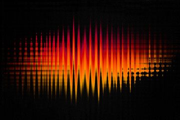 Vibrant neon soundwave in magenta, orange, and yellow hues on dark background. Glowing audio spectrum visualization with radiant gradient light, perfect for music, party, and modern digital projects.