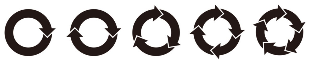 Set 3 of Simple Rotating Arrows with Circular Motion (Cycle Arrows) - Black