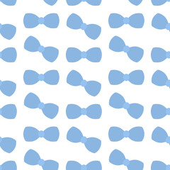 Fototapeta premium Blue bow. Chaotically scattered bows. Seamless vector pattern. Endless ornament of cute bow ties. Isolated colorless background. Idea for web design.