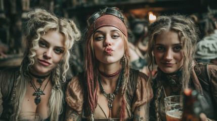 Gathering of quirky characters in a medieval tavern filled with adventure and camaraderie