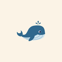Cute and friendly cartoon whale vector illustration, perfect for children's designs, nursery decor, and aquatic themes
