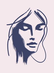 Woman face abstract brush line sketch portrait vector illustration