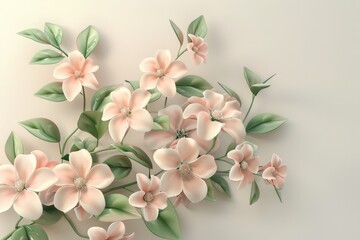 Obraz premium Delicate, pastel-toned blossoms and leaves create a charming floral arrangement, accented by soft light and a serene backdrop.