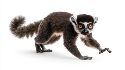 Fototapeta premium Ring-tailed lemur posing on white background with curious expression