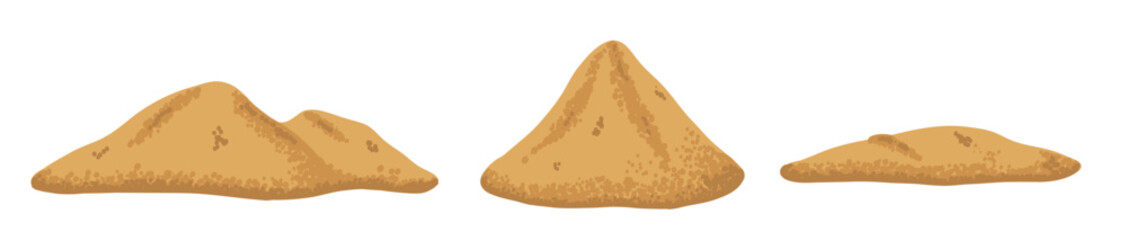 Yellow sand pile and dune from desert with grain texture in flat style. Sandy mound and building material