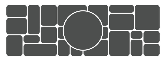 Mood board layout. Photo collage template with circle. Moodboard grid. Album brandboard. Mosaic pictures frame. Portfolio images. Simple scrapbook background. Vector illustration