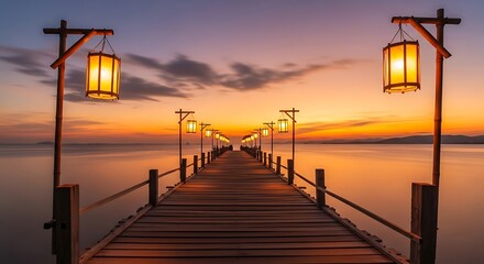 Obraz premium Wooden pier at sunset