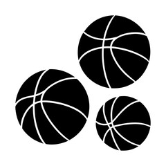 Obraz premium Three black basketballs of varying sizes arranged on a white background