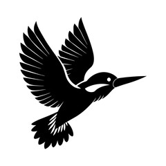 Silhouette of a kingfisher bird in flight with detailed wing feathers
