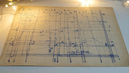 Vintage Sewing Pattern Print with Seam Lines and Annotations