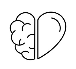 Brain heart line icon. Balance of emotions and logic. Half a heart and half a brain symbol. Rational thinking and emotional intelligence. Harmony between feelings and intellect. Vector illustration. 